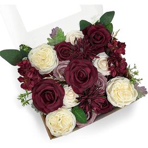 مجموعة زهور الزفاف الاصطناعية من بوناتيا لتزيين باقات الزفاف بنفسك (ذهبي وبروجندي وكريمي) in Kuwait