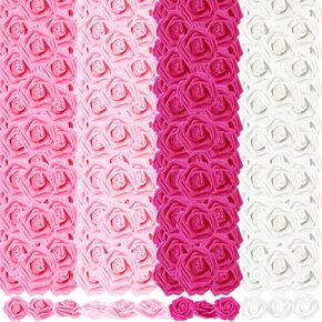 Sinmoe 600 Pieces Artificial Rose Flower Heads for Decorations 3 Inch Stemless Flowers for Weddings Bouquets DIY Crafts 4 Colors Pink White Foam Fake Roses for Baby Shower Arrangements Party Home