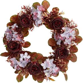 Nearly Natural 22in. Fall Hydrangea and Rose Autumn Artificial Wreath