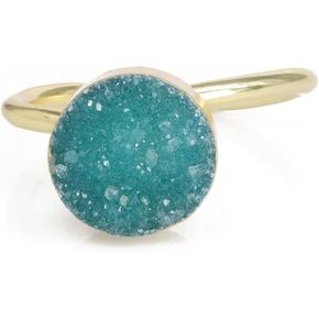 Rock Natural Circle Druzy Rings Sparkling Natural Gemstone Gold Plate over Brass Ring Stone Size 10mm Adjustable Shank US Scale Size 6-8