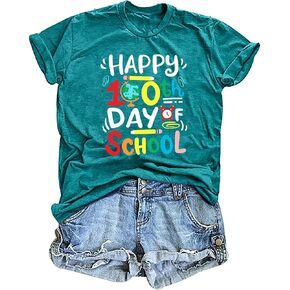 LHBNK Teacher Shirts Women Happy 100 Days of School T-Shirt Teach Print Graphic Tshirt Teacher Gifts Tops Tee