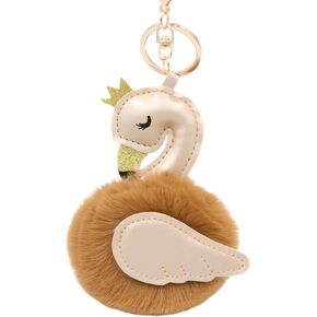 Kawaii Pom pom Faux Fur Fluffy leather Swan KeyRing, Purse Backpack Charms, Pendant Accessories Key Chain
