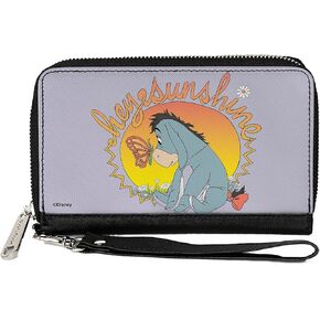 PU Zip Around Wallet Rectangle Winnie the Pooh Eeyore Hello Sunshine Butterfly Pose Gray