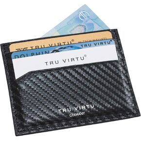 Tru Virtu® Ultra Slim Wallet Carbon Card Case I Credit Card Case I Card Case RFID NFC Protection I Genuine Italian Leather Card Case I Card Storage I Slim Wallet I Card Holder