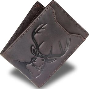 DK86 Mens Deer Slim Wallet with Money Clip Minimalist Bifold Front Pocket wallet for Men RFID Blocking Full Grain Leather with Hand Burnished