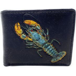 Shag Wear Deep Sea Crustaceans Lobster and Crab Shellfish Billfold Wallet For Men and Teen Boys Vegan Faux Leather Black