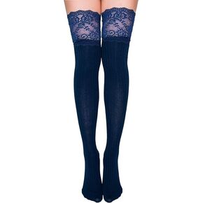 Large Lace Knee High Socks High Thigh Socks Lace Top Cotton Long Stockings Over the Knee Leggings