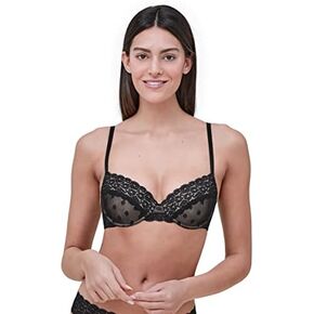 Skarlett Blue Dare Fully Adjustable Comfortable Everyday Demi T Shirt Bra with Dotted Stretch Lace and Foam Pads