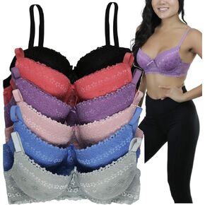 مجموعة ToBeInStyle النسائية مكونة من 6 حمالات صدر دانتيل سلكية مبطنة مع أشرطة قابلة للتعديل in Kuwait