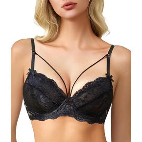 Avidlove Women's Sexy Lace Bra Push Up Balconette See Through Bra Unlined Underwire Strappy Bras
