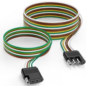MICTUNING 4 Pin 5 Wire Trailer Light Wiring Harness 22FT - Wishbone 4-Way Flat 5 Wire Plug for Rewiring Both-Side Taillights, Trailer End Connector 18 AWG Color Coded Wires for Utility Boat Trailer
