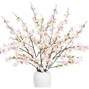 6pcs Faux Cherry Blossom Branches Cherry Blossom Decor Artificial Cherry Blossom Flowers with Long Stems for Tall Vases Home Decoration, Wedding Kitchen Decoration (White)