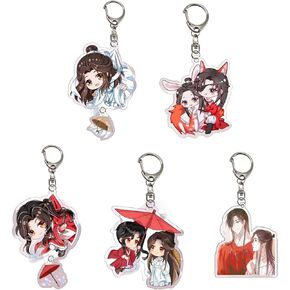 Leadigol Tian Guan Ci Fu Anime Cute Keychain Key Ring Holder Xie Lian Hua Cheng Collection Keychain Cartoon Figures Acrylic Pendant Key Chain Bag Charm,5 Pack