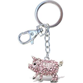 Puzzled Sparkling Pig Keychain - Silver 3D Pink Rhinestone Keychain, Farm Animal Keychain Decor for Backpack, Purse, Handbag, Crystal Bling Keychain Ring Holder with Clasp, Cute Pig Key Chain - 5 Inch