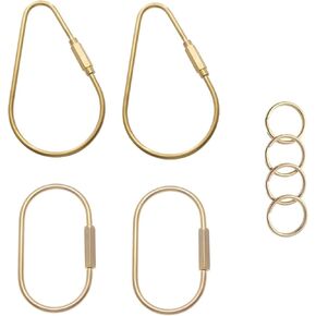 4 Pcs Brass Key Rings,Durable Brass Screw Lock Clip Key Ring for Keychains, Ellipse and Tear Drop Shape Keychain Clip, Purse Bag Charms for Handbags, Universal Key Fob Holder for Men Women, Gold