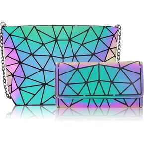 Geometric Purse for Women,Geometric Luminous Purses and Handbags,Geometric Bags and Holographic crossbody bag SET-G
