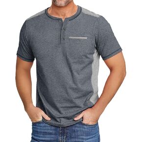 ZITY Mens Henley Shirt Short Sleeve Basic Button-Down T-Shirt with Pockets Solid Color Henley Shirt