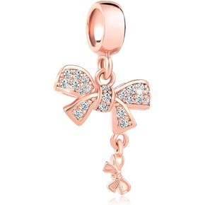 KunBead Women Dangle Bowknot Pendant Charms Bead Compatible with Pandora Bracelets