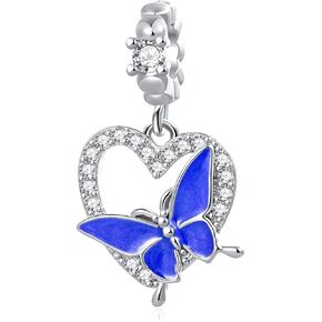 Colorful Butterfly Heart Charm Pave CZ Bead for Pandora Bracelet Mothers Day Gift