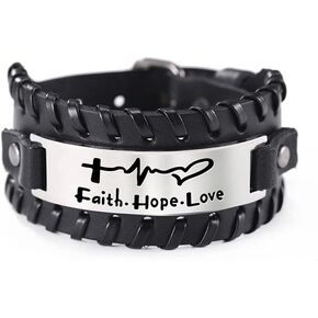 NIGHTCRUZ Religious Christian Leather Bracelet - Bible Verse Leather Cuff Wristband of Faith Hope Love