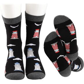 MBMSO 2 Pairs Lighthouse Socks Lighthouse Gifts for Lighthouse Lovers Lighthouse Keeper Gifts Lighthouse Crew Dress Socks
