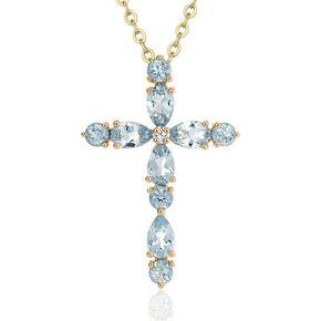 FairyCity 18K Gold Plated Cross Pendant Necklace,Cubic Zirconia Birthstone Necklace for Women Cross Choker Necklaces Trendy Jewelry Gifts light blue