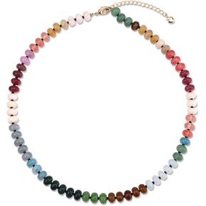 Boho Beaded Necklace, Colorful Natural Stone Necklace Oval Summer Rainbow Bead Choker Necklace Beach Jewelry Gift for Women