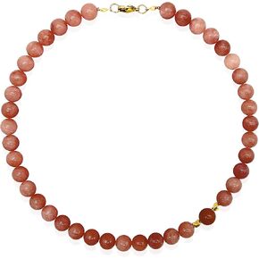 Vintage Pink Sunstone Beaded Necklace for Women, 17" Asymmetry Design Choker with Red Jasper, Classic Vibrant Jewelry 2024