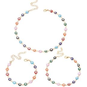 OIDIMS Boho Colorful Evil Eye Choker Necklace Bracelet Anklet Set Turkish Protect Lucky Jewelry for Women Men Bohemia Adjustable Protection Round Beaded Cute Amulet Gifts