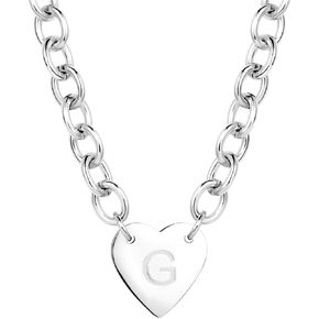 Heart Letter A-Z Initial Necklaces for Women Chunky Alphabet Personalized Name Necklace Pendant Jewelry Birthday Gifts for Her Stainless Steel Choker Necklace with 7.8mm Cable Chain