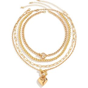 4Pcs Layered Gold Necklace for Women Chunky Gold Necklace Stack Paperclip Chain Pearl Necklace Snake Chain Choker Necklace Trendy Jewelry