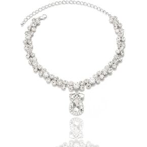 Zoestar Rhinestone Choker Necklace Gorgeous Glitter Crystal Necklaces Silver Drop Necklace Chain Jewelry for Women