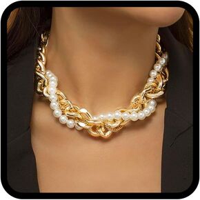 CLOACE Gold Pearl Choker Necklace Cuban Chunky Necklaces Chain Fashion Jewelry for Women