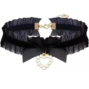 WCRAZYE Vintage Heart Bow Choker Necklace for Women Vintage Necklace Elegant Braided Bow Adjustable Goth Black Velvet Chain Y2K Trendy Christmas Jewelry Gifts Cosplay Neck Accessories