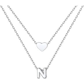 ChicSilver Heart Necklace and Initial Necklace for Women Girls 925 Sterling Silver Dainty Layered Initial Choker Necklaces