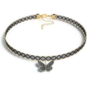 Butterfly Choker Necklace, Stylish Black Collar Choker Necklace Lace Beaded short Necklace with Butterfly pendant nice Giftbox for Women Girls-Butterfly