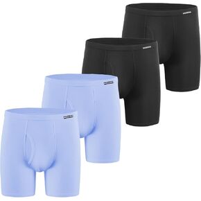 Men's Boxer Briefs Underwear Cotton Long Covered Waistband Underwear Boxer Briefs for Men Pack, 4 Pack (2 Black 2 Blue, L)