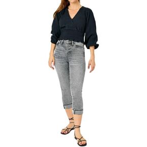 Judy Blue High Waist Grey Cuffed Button Fly Capri