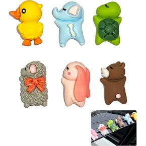 6 Pieces Cute Car Air Display Funny Car Interior Dashboard Decorations Car Accessories with Mini Rabbit Turtle Elephant Bear Duck Sheep Decoration Ornaments for Women Girl Gifts Desk Home Decor