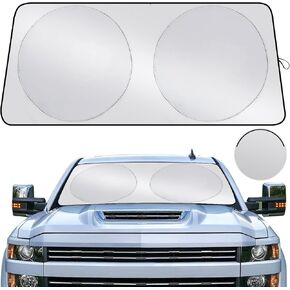 [2024 Upgrade] Car Sun Shade Windshield Foldable for Truck SUV, Sunshade Visor for Car Window Shades Front Windshield, 240t Thickened Polyester, Reflective Heat and UV Rays, Medium 32" X 64"