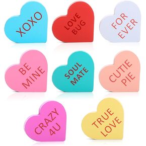 8pcs Valentines Day Decor Candy Heart Table Decorations Sign, Valentines Day Wooden Tiered Tray Decor, Retro Valentines Day Decorations for The Home Table Decor Valentines Day Gifts
