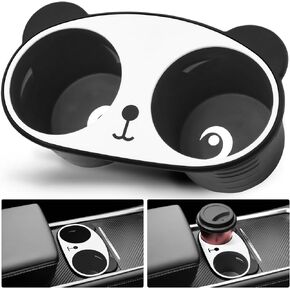 OATSBASF Cup Holder Insert for Tesla Model 3/Y 2023 2022 2021, Upgraded Panda Cute Silicone Cup Holder Organizer Storage Tray, Tesla Center Console Interior Accessories