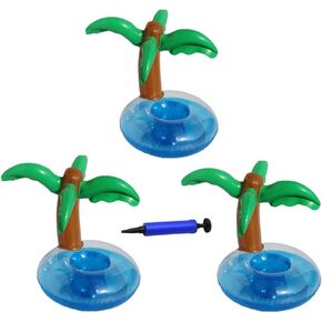 3pcs Inflatable Drink Holders for Pool Hot Tub, Swimming Pool Coconut Tree Drink Floats Cup Holder Floating Drinks Holder with Air Pump for Beach Vacation