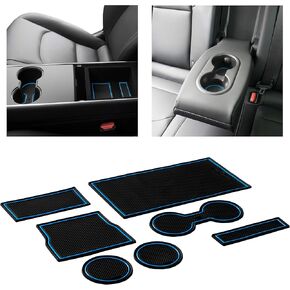 CupHolderHero يناسب ملحقات Tesla Model Y 2021-2024 - حشوات حامل أكواب داخلية فاخرة مضادة للانزلاق ومضادة للغبار، وسجادات بطانة وحدة التحكم المركزية، وبطانات جيب الباب، مجموعة 11 قطعة (زخرفة سوداء)