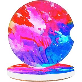 Car Coasters for Drinks Absorbent, Watercolor Floral Auto Coasters for Cup Holders Women & Men - 2 Pack Cup Mat Car Interior Ceramic Car Cup Mat with A Finger Notch (Floral)