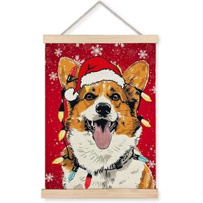 LUVADIAN Christmas Wall Decor, Winter Christmas Red Nose Reindeer Wall Art With Wooden Poster Hanger, Winter Wall Decor, Christmas Wall Decorations, Christmas Pictures Wall Decor, 12x16 Inch