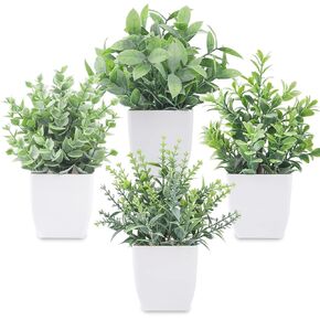 Der Rose 4 Pack Fake Flowers Plants Mini Artificial Greenery Potted Plants for Home Decor Indoor Office Table Room Farmhouse