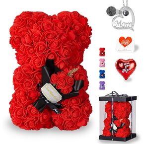U UQUI Rose Bear Gifts for Mom from Daughter Son, Mom Gifts Flowers Bear Birthday Gifts for Mom, Rose Teddy Bear Best Mom Ever Gifts Unique Cute Love Mother Gifts for Moms who Have Everything