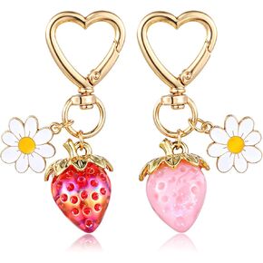 2PCS Strawberry Keychain Charm, Cute Strawberry Keychain for Women Strawberry Accessories, Strawberry Bag Charm Metal Strawberry Charm for Purse Charms for Handbags Women
