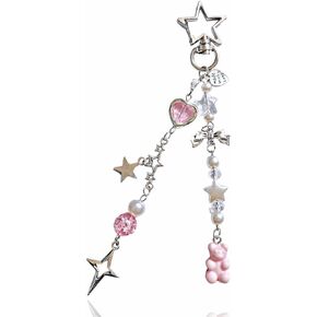 Meefisher Pink Bear Keychain Y2K Aesthetic Charm Cute Keychain Mini Kawaii Accessories for Backpack Purse for Women Birthday